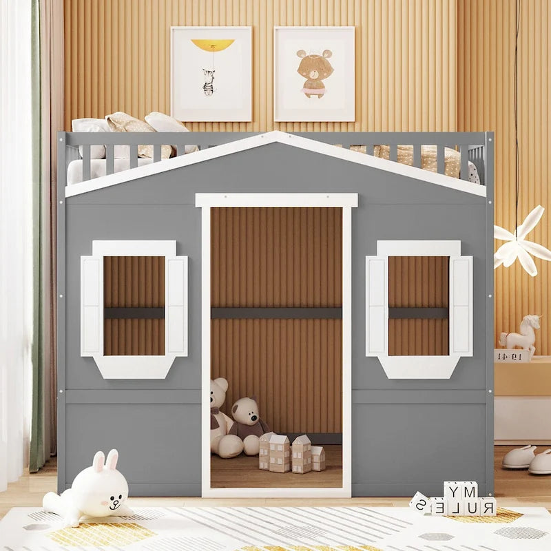 Castle Style Solid Pine Loft Bed with Ladder, Guard Rails