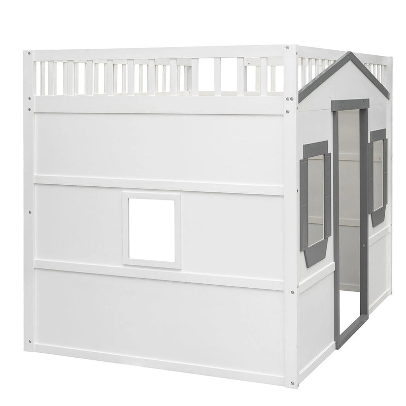 Castle Style Solid Pine Loft Bed with Ladder, Guard Rails