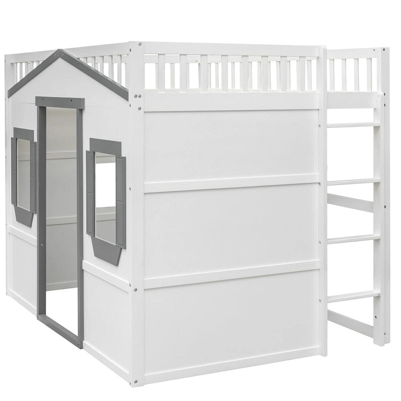 Castle Style Solid Pine Loft Bed with Ladder, Guard Rails
