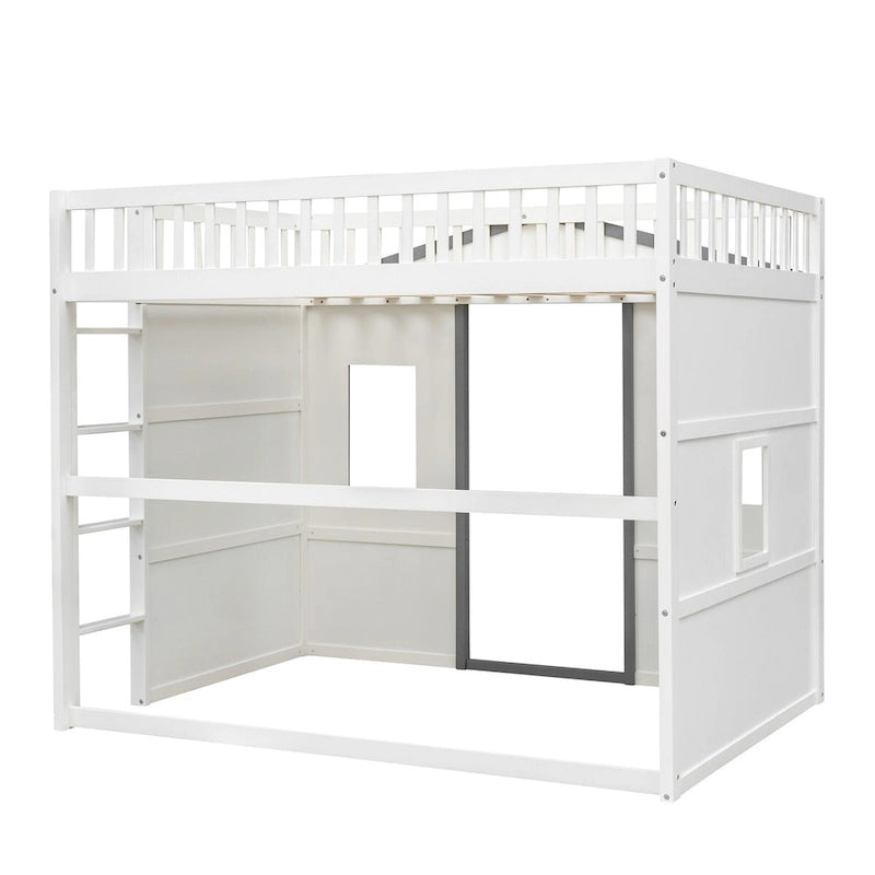 Castle Style Solid Pine Loft Bed with Ladder, Guard Rails
