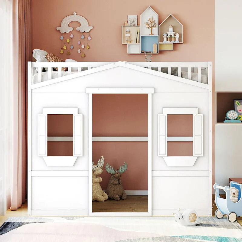 Castle Style Solid Pine Loft Bed with Ladder, Guard Rails