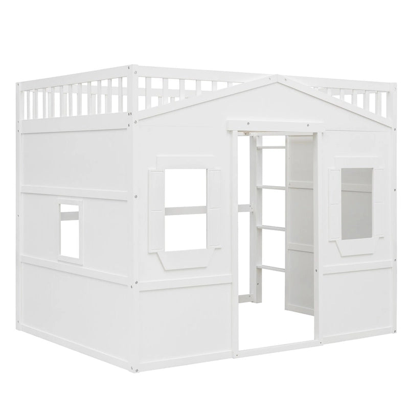 Castle Style Solid Pine Loft Bed with Ladder, Guard Rails