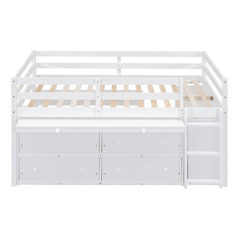 Full Size Loft Bed with Retractable Writing Desk and 4 Drawers