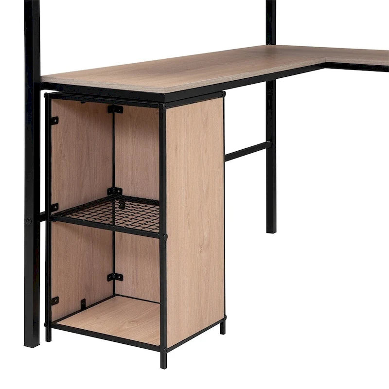 Metal Loft Bed With Bookcase,Desk And Cabinet,Full