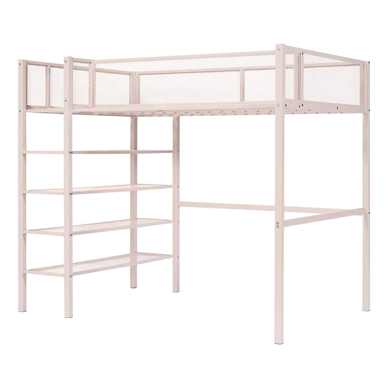 Twin Size Metal Loft Bed with 4-Tier Shelves and Storage