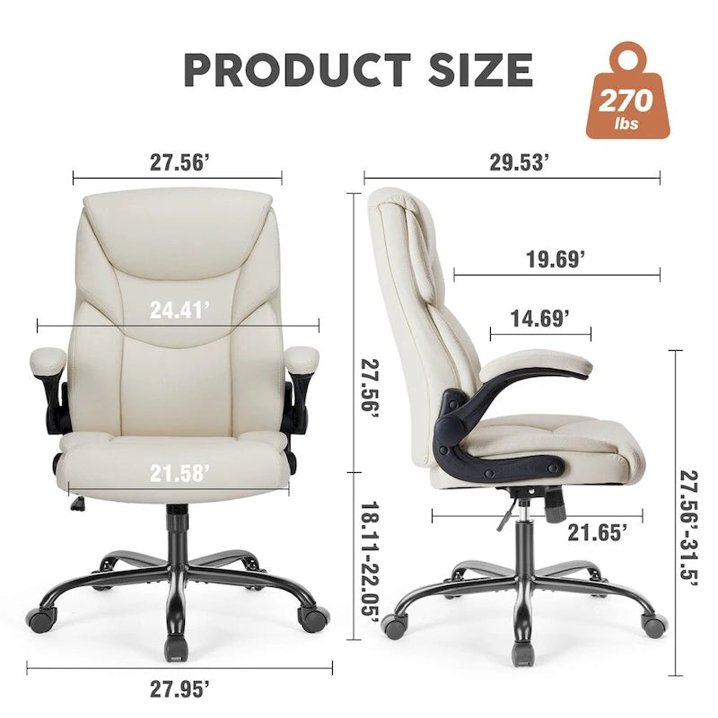 Adjustable Ergonomic Home Office Chair with Flip-Up Armrest - N/A