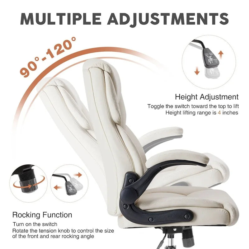 Adjustable Ergonomic Home Office Chair with Flip-Up Armrest - N/A
