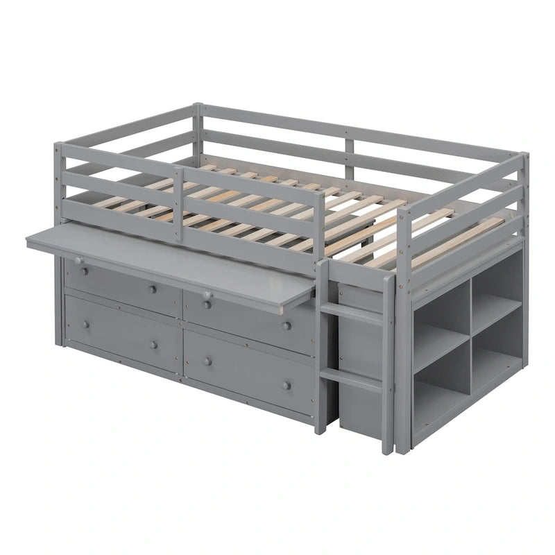 Twin Size Loft Bed with Writing Desk and 4 Drawers