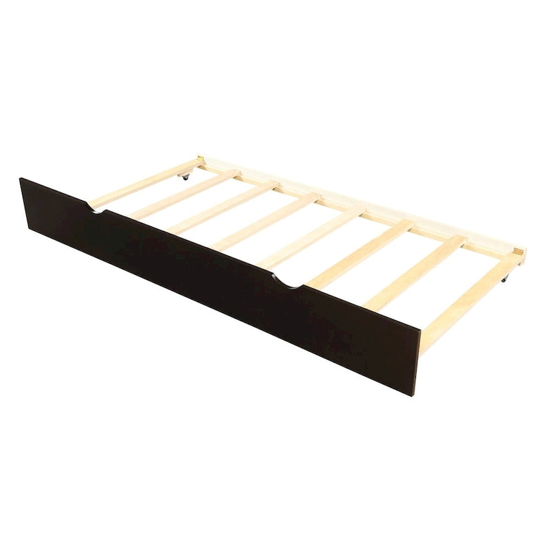 Twin Size Platform Bed with Pull-Out Trundle, Crafted from Solid Wood, Features a Space-Saving Design