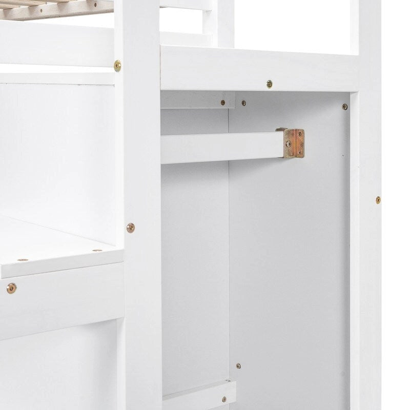 Wooden Full Size Loft Bed with Built-in Storage Wardrobe and Staircase