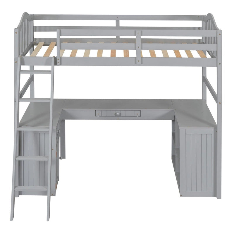 Twin Loft Bed with Drawers, Cabinet, Shelves, and Desk