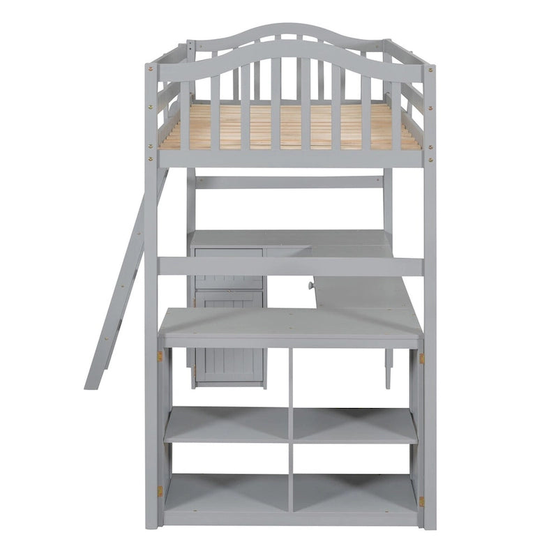 Twin Loft Bed with Drawers, Cabinet, Shelves, and Desk