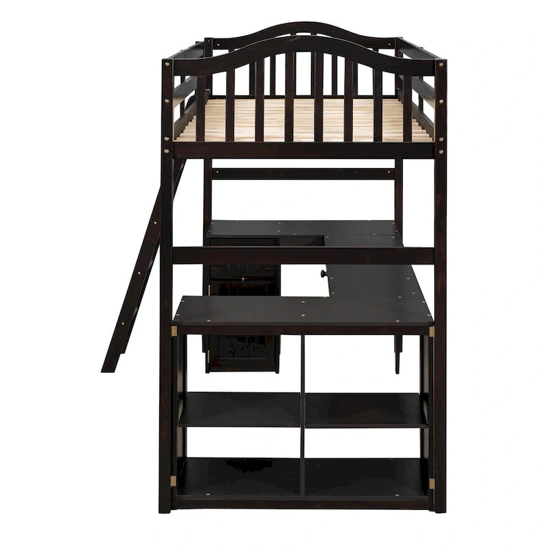 Twin Loft Bed with Drawers, Cabinet, Shelves, and Desk