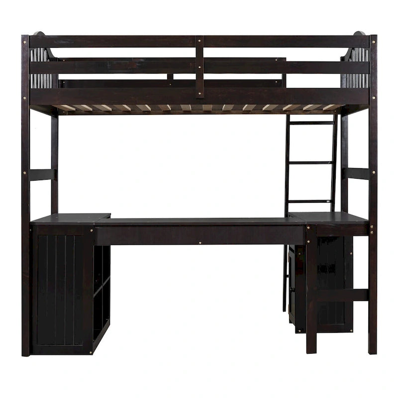Twin Loft Bed with Drawers, Cabinet, Shelves, and Desk