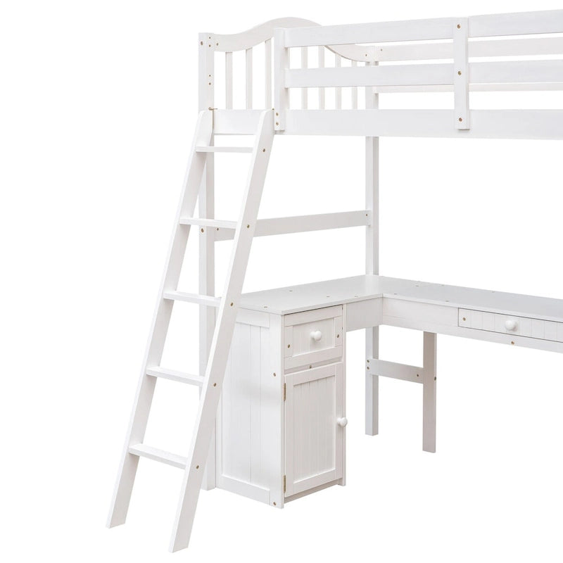 Twin Loft Bed with Drawers, Cabinet, Shelves, and Desk