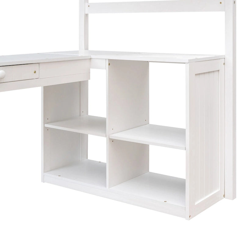 Twin Loft Bed with Drawers, Cabinet, Shelves, and Desk