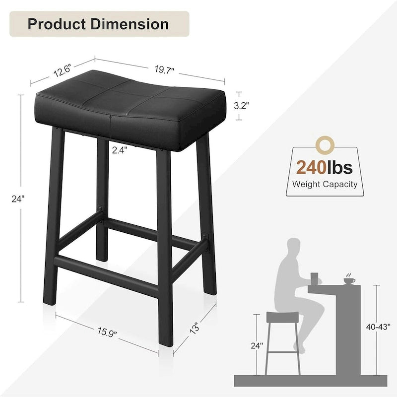24-Inch Bar Stools, Ergonomic Saddle Seat, 2pcs