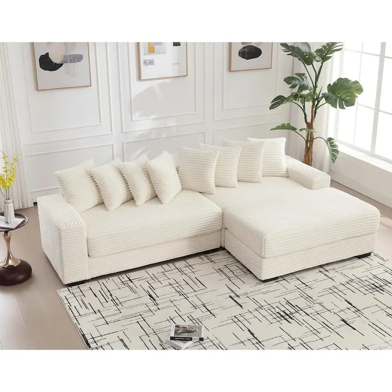 Oversized L Shaped Sofa Corduroy with Chaise Daybed with Armrests and Eight Throw Pillows