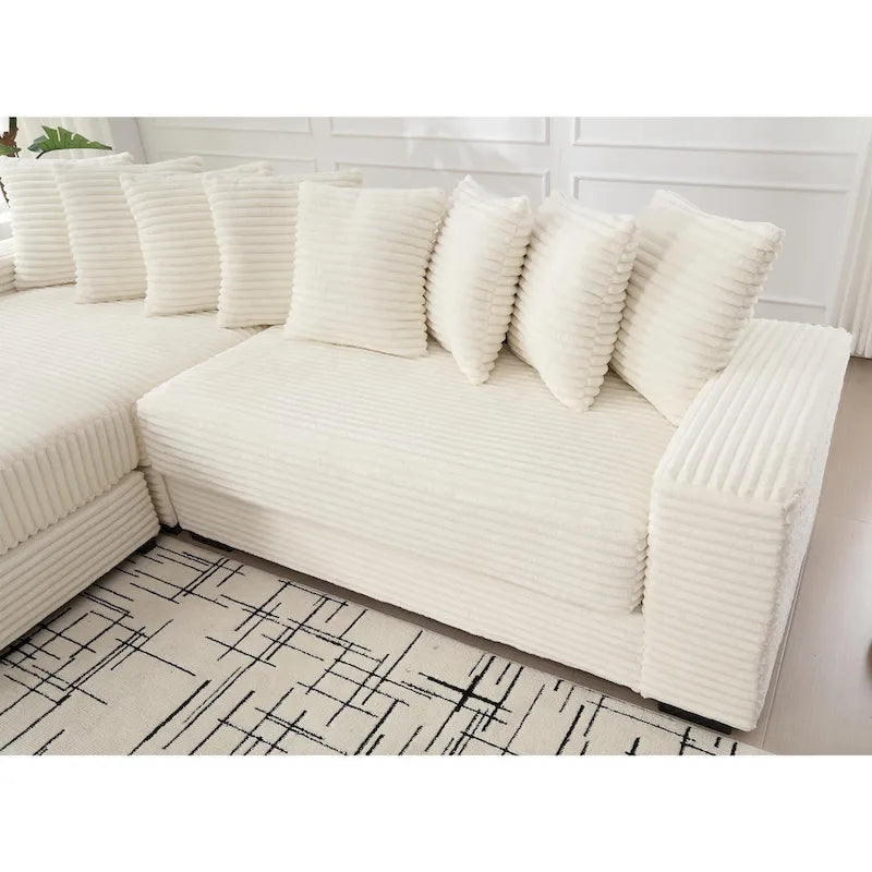 Oversized L Shaped Sofa Corduroy with Chaise Daybed with Armrests and Eight Throw Pillows