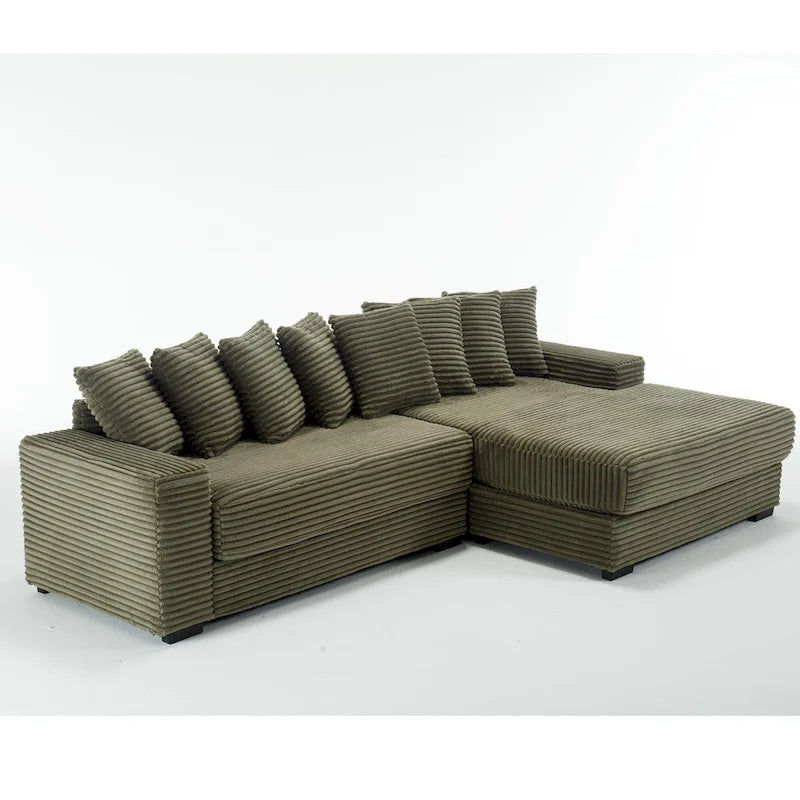 Oversized L Shaped Sofa Corduroy with Chaise Daybed with Armrests and Eight Throw Pillows