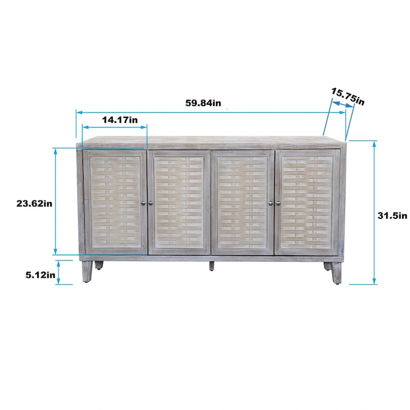 4 Door Wooden Cabinet Sideboard for Living Room