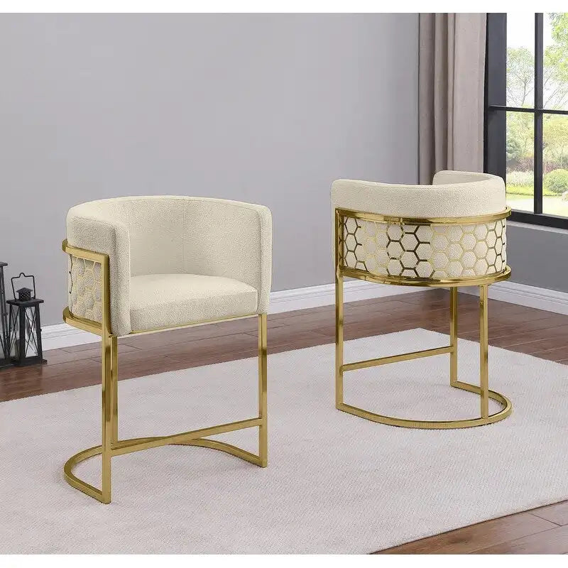 Tabourets de bar rembourrés en chrome doré – Lot de 2