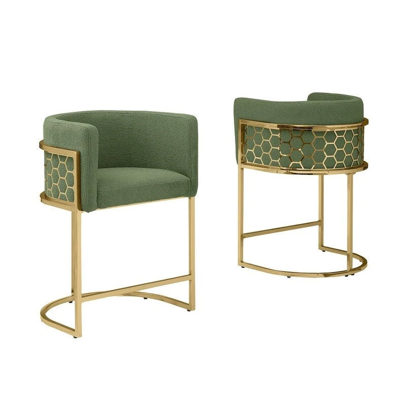 Tabourets de bar rembourrés en chrome doré – Lot de 2