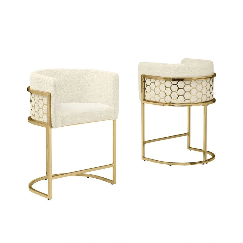 Tabourets de bar rembourrés en chrome doré – Lot de 2