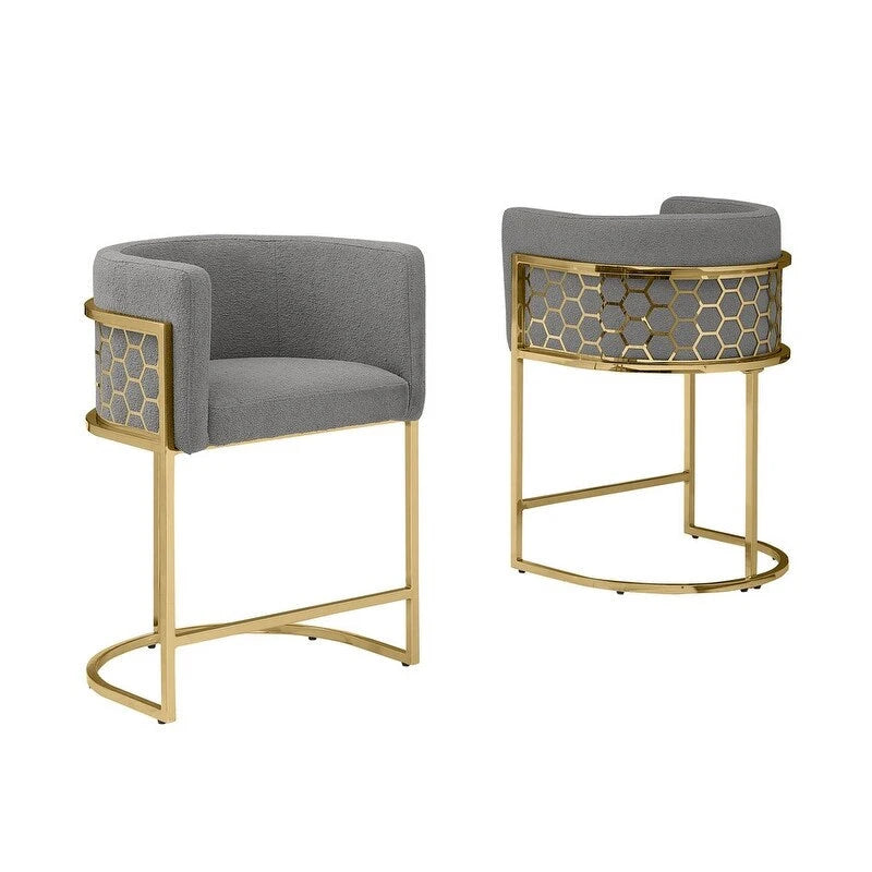 Tabourets de bar rembourrés en chrome doré – Lot de 2