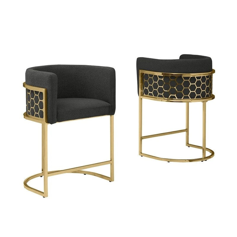 Tabourets de bar rembourrés en chrome doré – Lot de 2