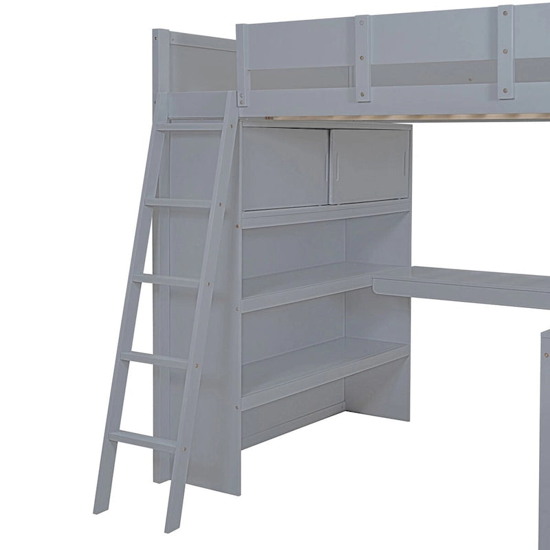 Merax Full Size Loft Bed with Desk and Shelf