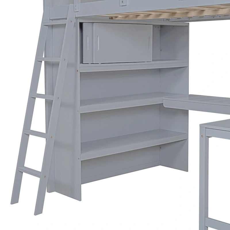 Merax Full Size Loft Bed with Desk and Shelf