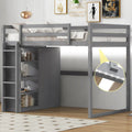 Modern Full Size Loft Bed with Built-in Wardrobe and Storage Shelves