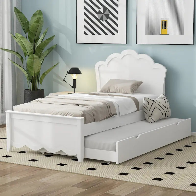 Twin Size Wood Platform Bed with Headboard and Trundle