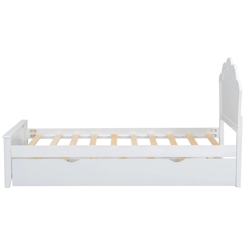 Twin Size Wood Platform Bed with Headboard and Trundle