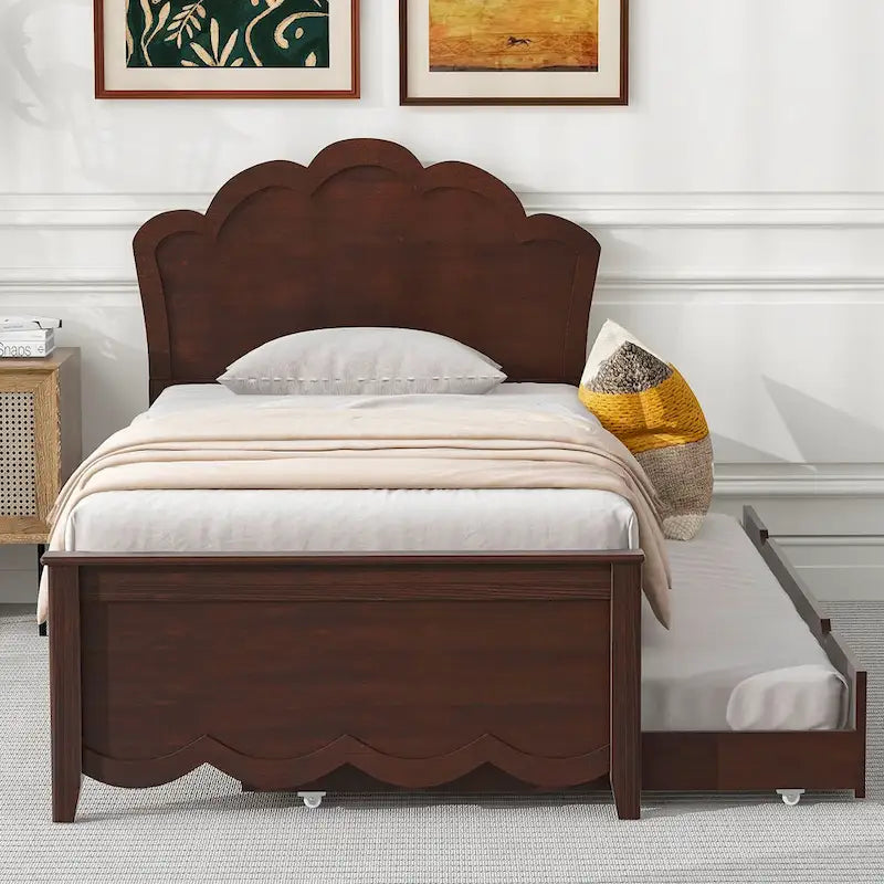 Twin Size Wood Platform Bed with Headboard and Trundle