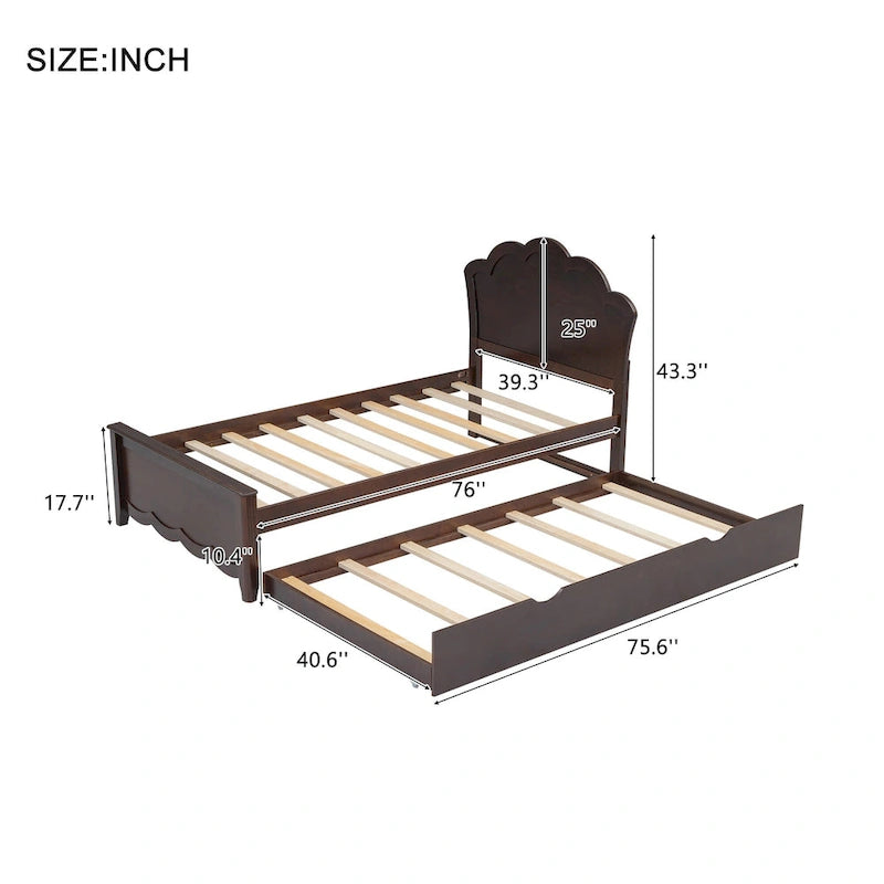 Twin Size Wood Platform Bed with Headboard and Trundle