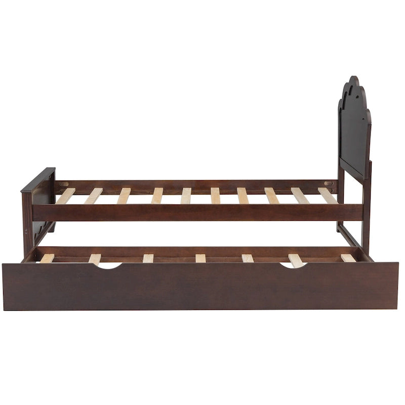 Twin Size Wood Platform Bed with Headboard and Trundle