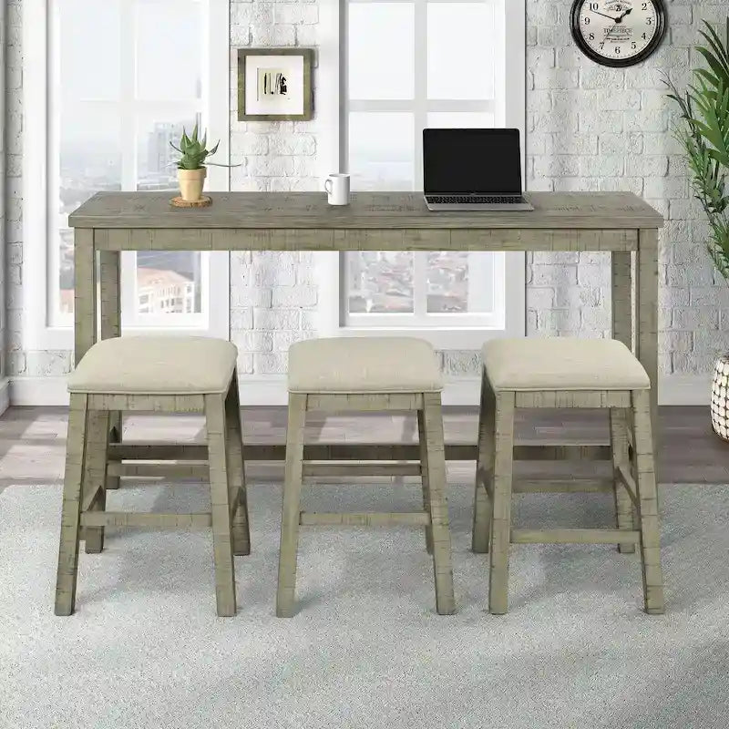 4 Pieces Counter Height Table with Fabric Padded Stools