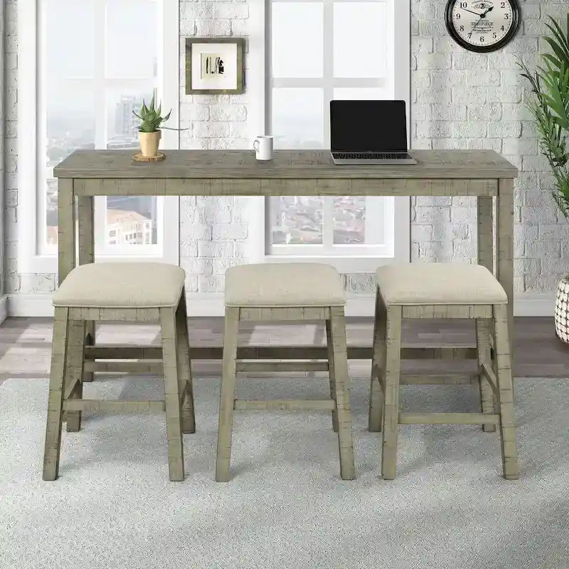4 Pieces Counter Height Table with Fabric Padded Stools