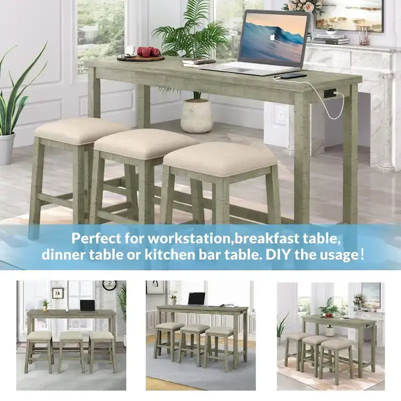 4 Pieces Counter Height Table with Fabric Padded Stools