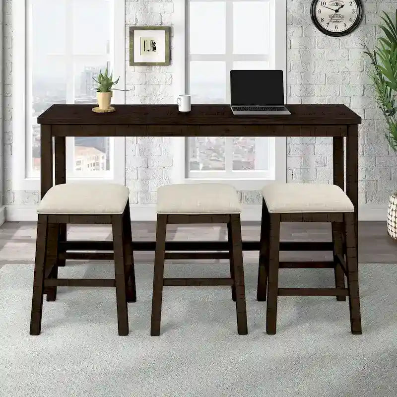 4 Pieces Counter Height Table with Fabric Padded Stools