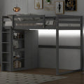 Merax Full Size Loft Bed with Built-in Wardrobe, Storage Shelves and LED light