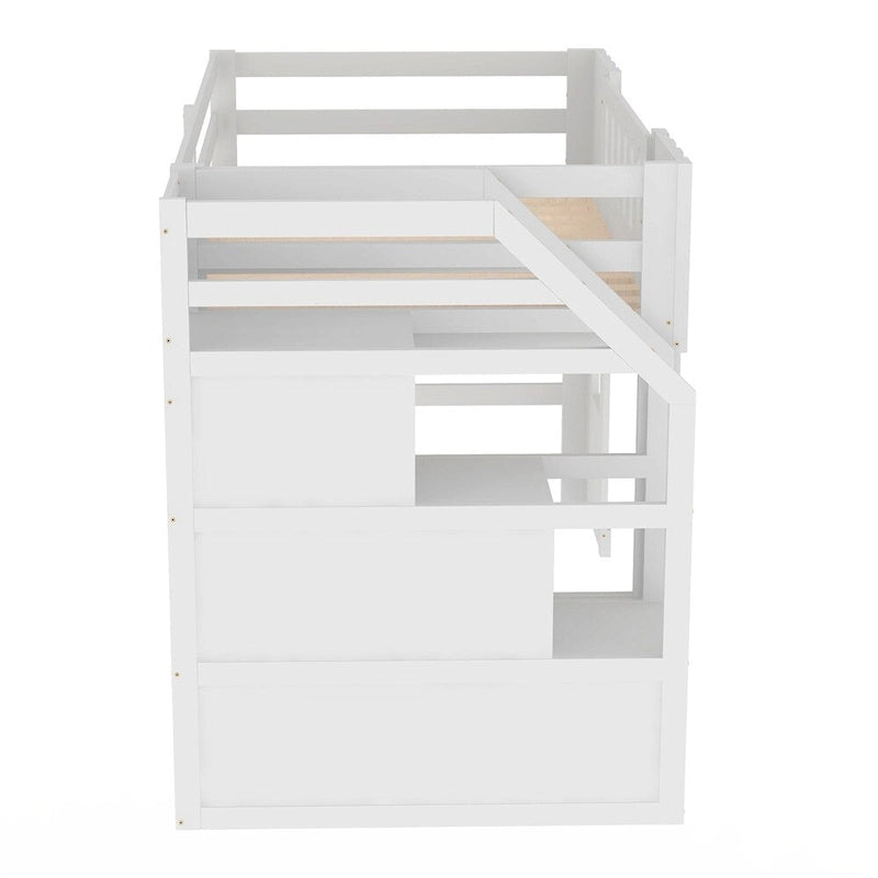 Twin Size Loft Bed with Storage Staircase and Window