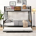 Twin Over FULL Metal Bunk Bed with Trundle 2-Side Ladder and Full-Length Guardrail, No Box Spring Needed, UnderBed Storage